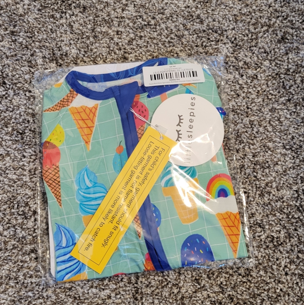 NIB - Little Sleepies Aqua Rainbow Sprinkles Zippy, Newborn